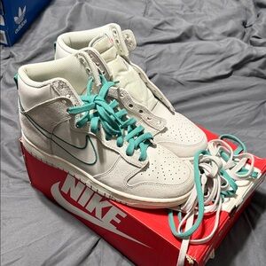Nike Dunk High-Tops with Teal Laces